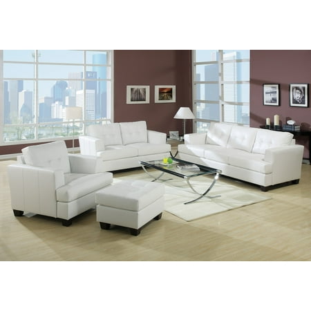 Acme Platinum White Sofa Set Sofa Loveseat Chair Contemporary White Bonded Leather Tufted Back Acme Platinum White Sofa Set Sofa Loveseat Chair Contemporary White Bonded Leather Tufted Back